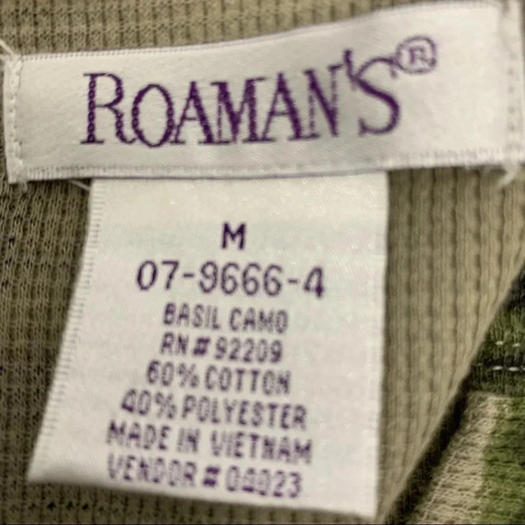 Woman Camo Henley Shirt Medium Waffle Knit‎ Long Sleeve Green V Neck Stretch - Picture 5 of 9